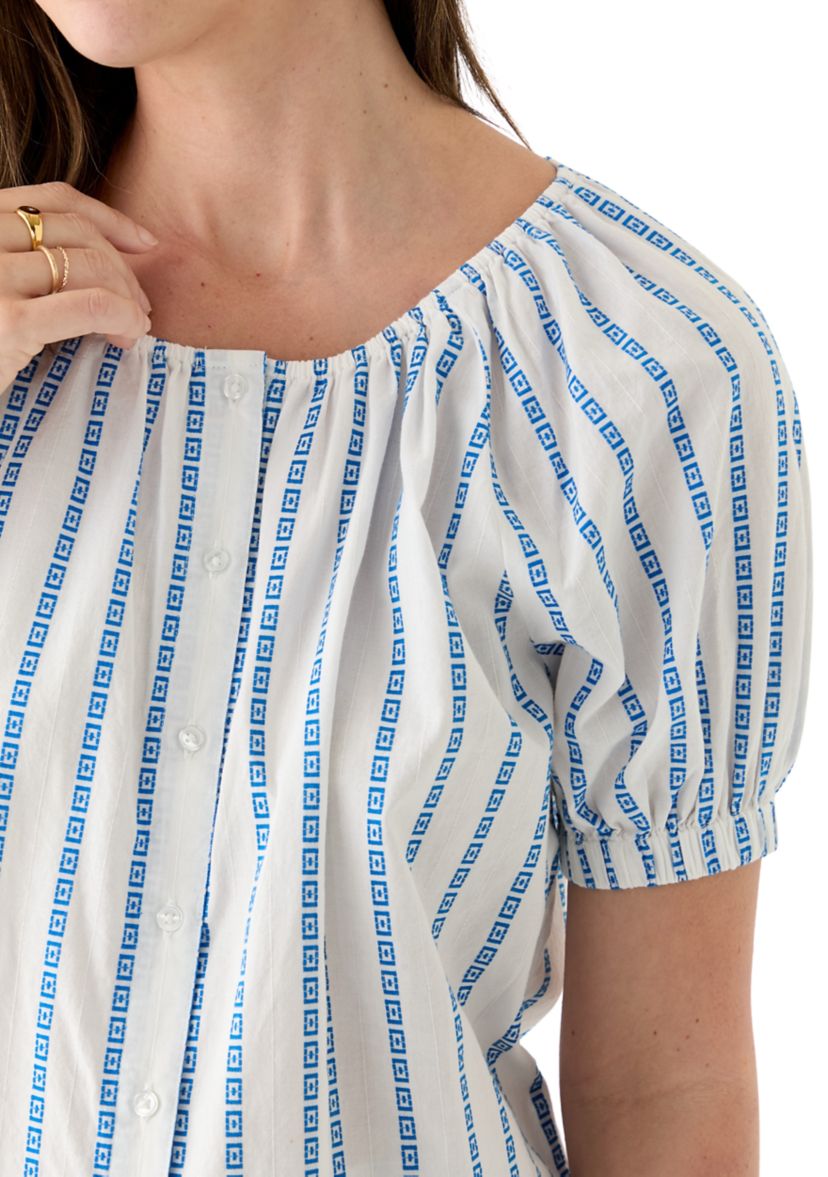 Womens Scoop Neck Button Front Top 