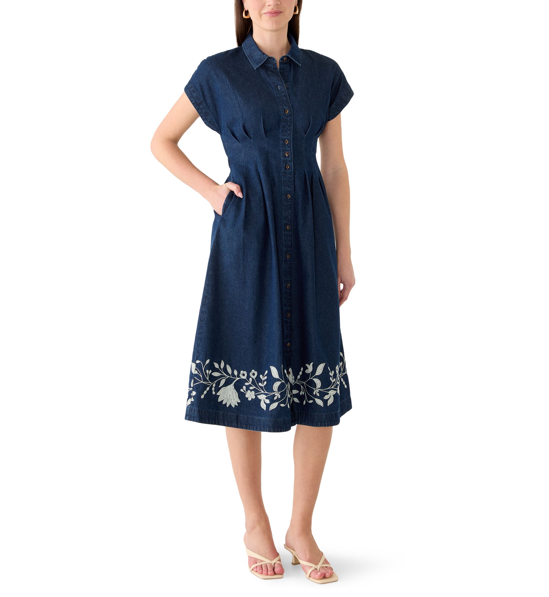 wonderly denim dress Wonderly Women's Dolman Pleated Waist Denim Midi Dress, XL, Cotton