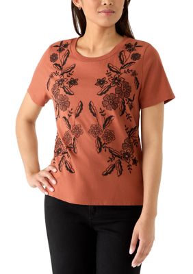 Wonderly Women's Short Sleeve Embroidered T-Shirt, 2XL