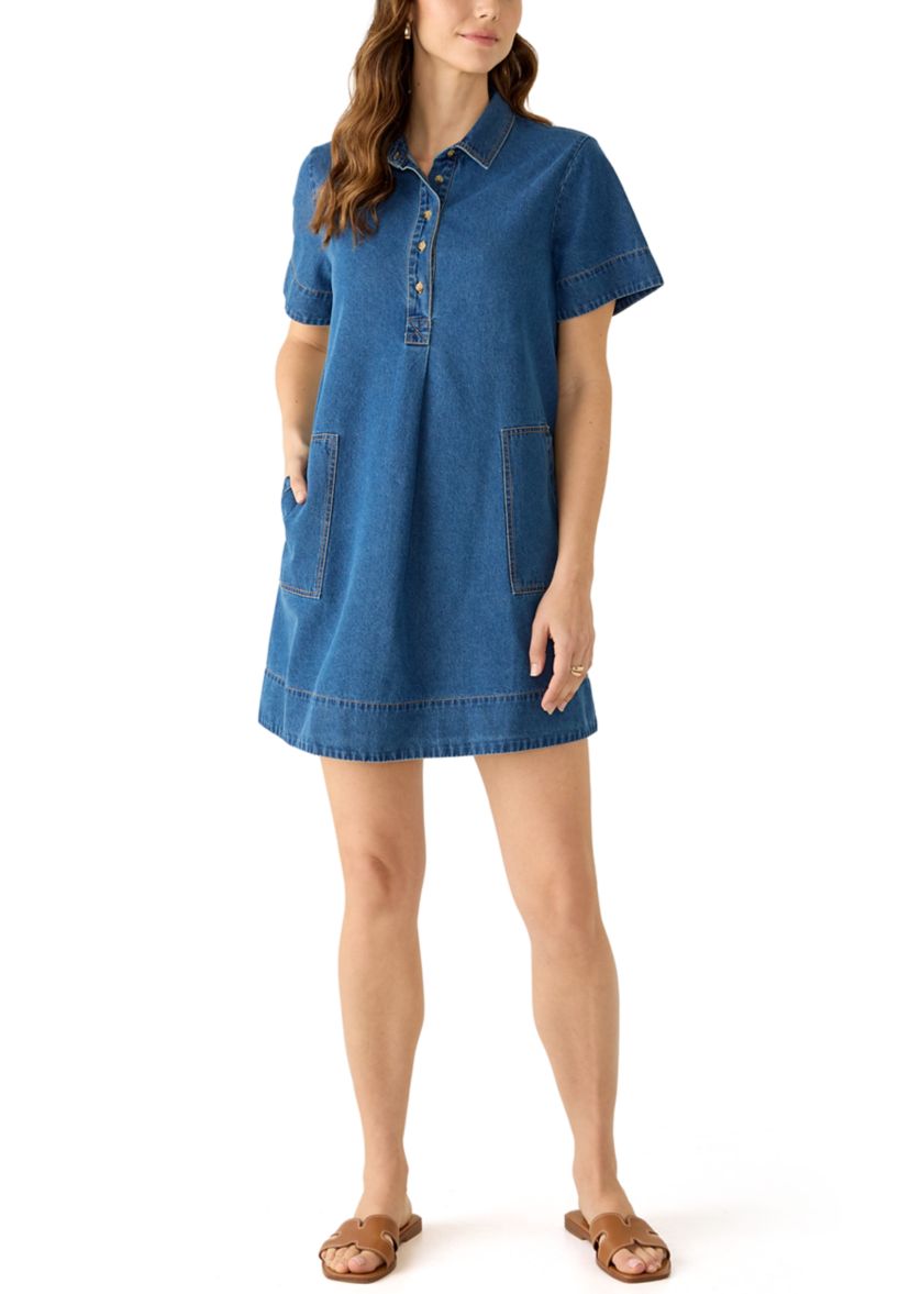 white christmas dresses Denim Crystal Trim Collared Mini Dress – self-portrait-US main image 0