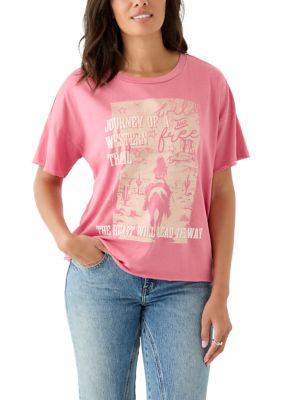 Wonderly Women's Short Sleeve Graphic Tee, Pink, Small