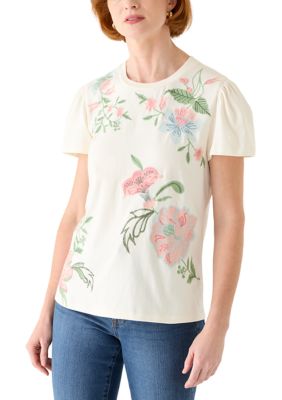Wonderly Women's Puff Sleeve Embroidered T-Shirt