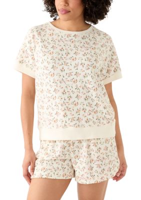 Wonderly Women's Short Sleeve Crew Neck Printed Sweatshirt, XL