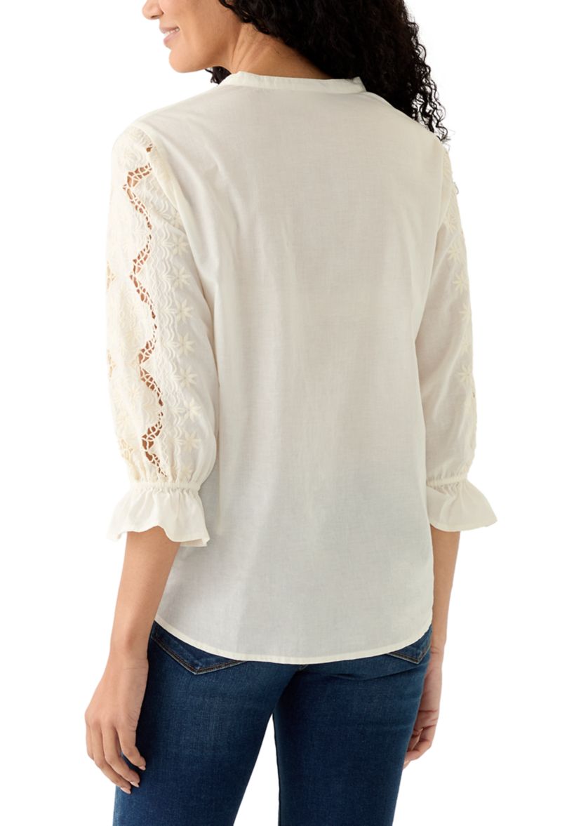 Wonderly Women's 3/4 Sleeve Broderie Top | Belk