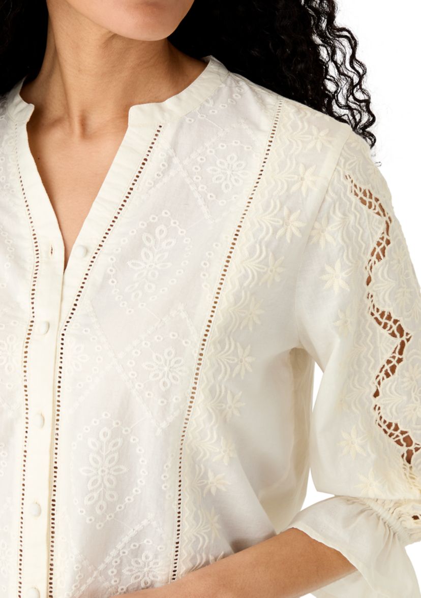 Wonderly Women's 3/4 Sleeve Broderie Top | Belk
