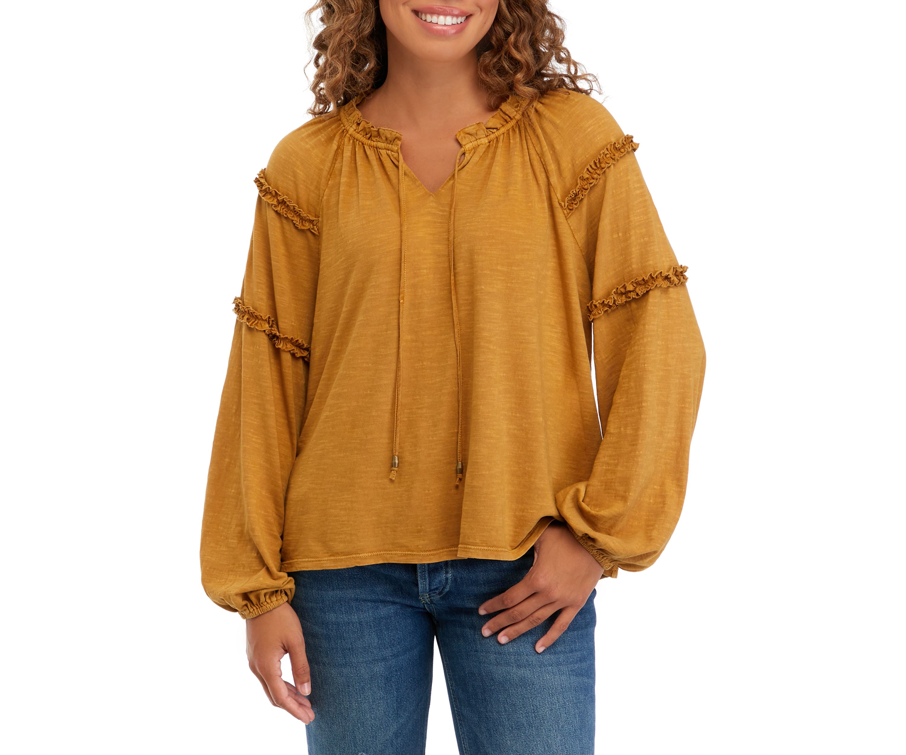 Petite Solid Peasant Top
