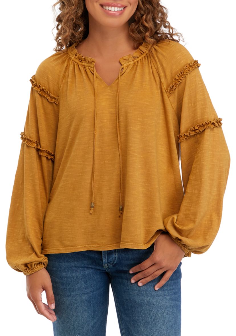 Petite Solid Peasant Top