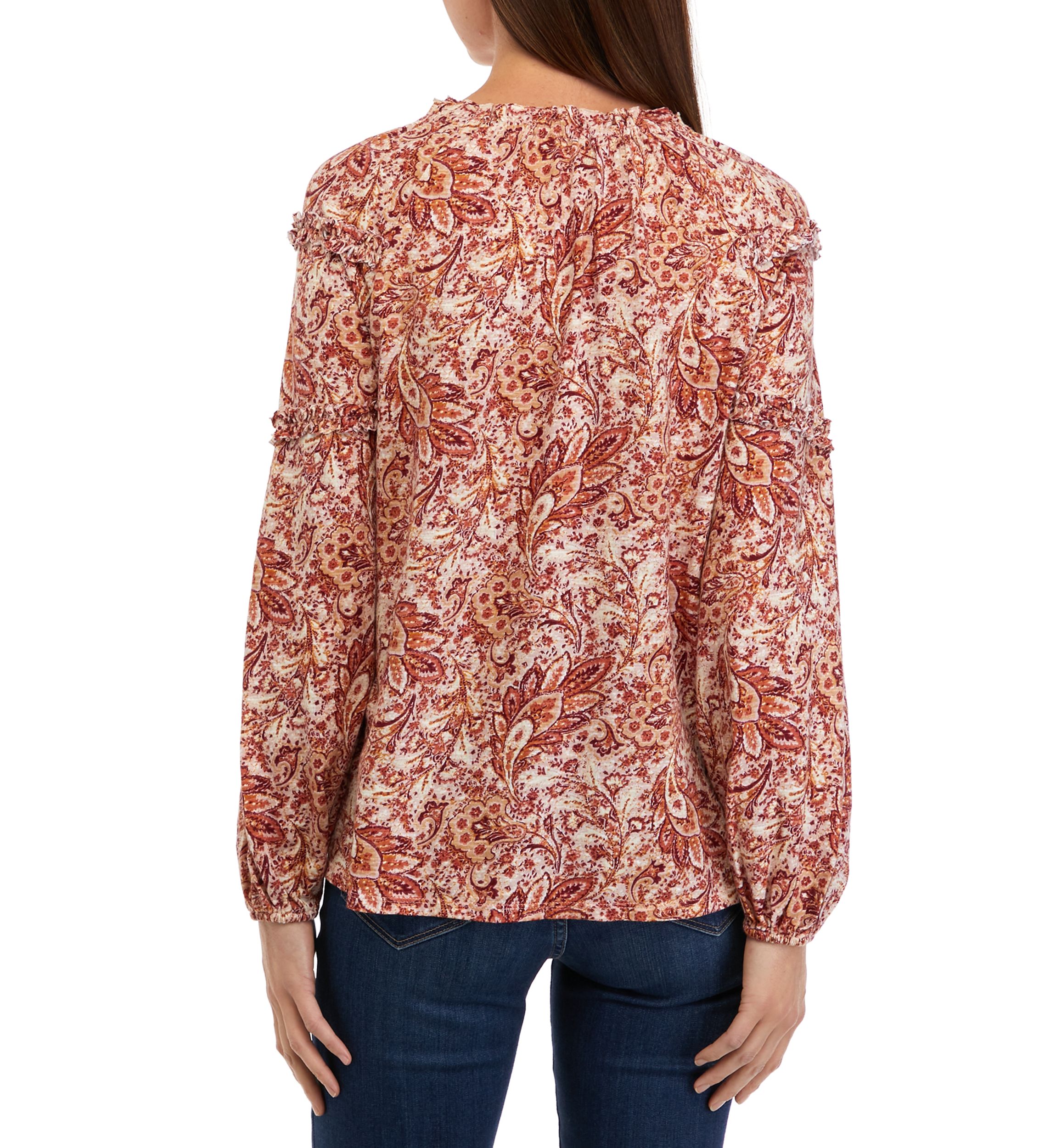 Petite Ruffle Sleeve Printed Peasant Top