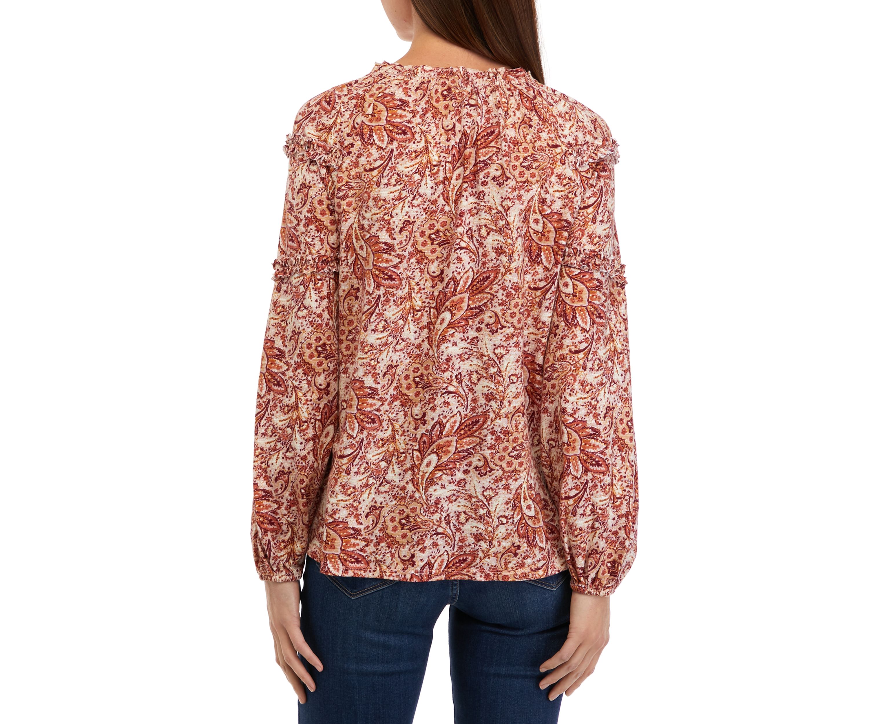 Petite Ruffle Sleeve Printed Peasant Top