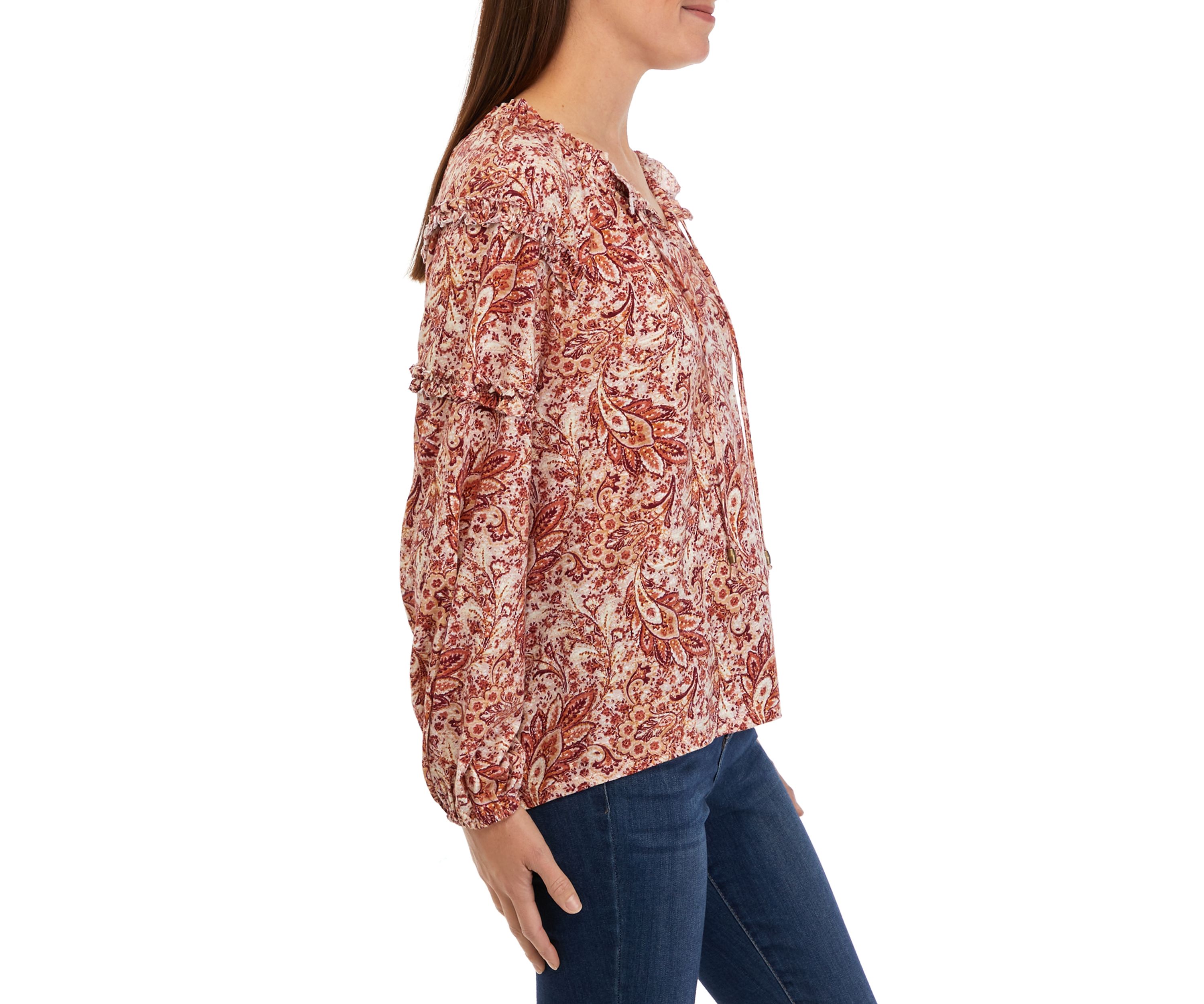 Petite Ruffle Sleeve Printed Peasant Top