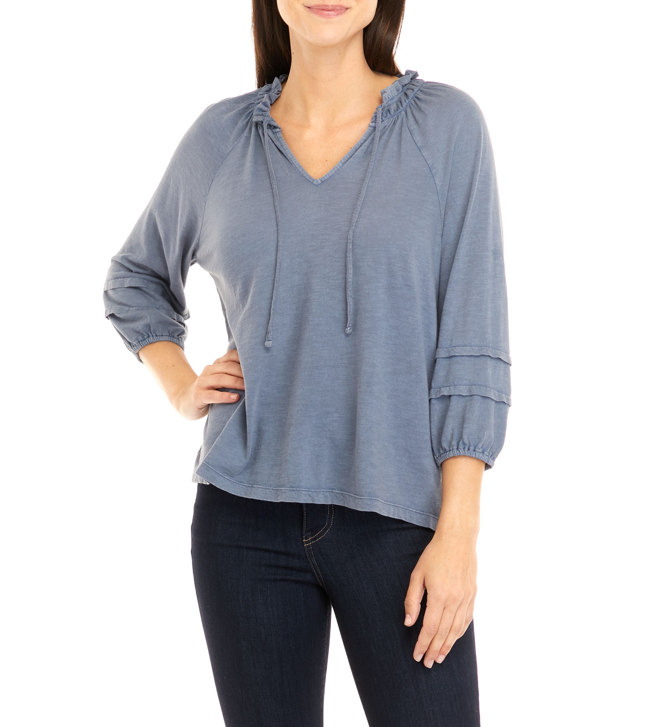Petite Tie Neck Peasant Top