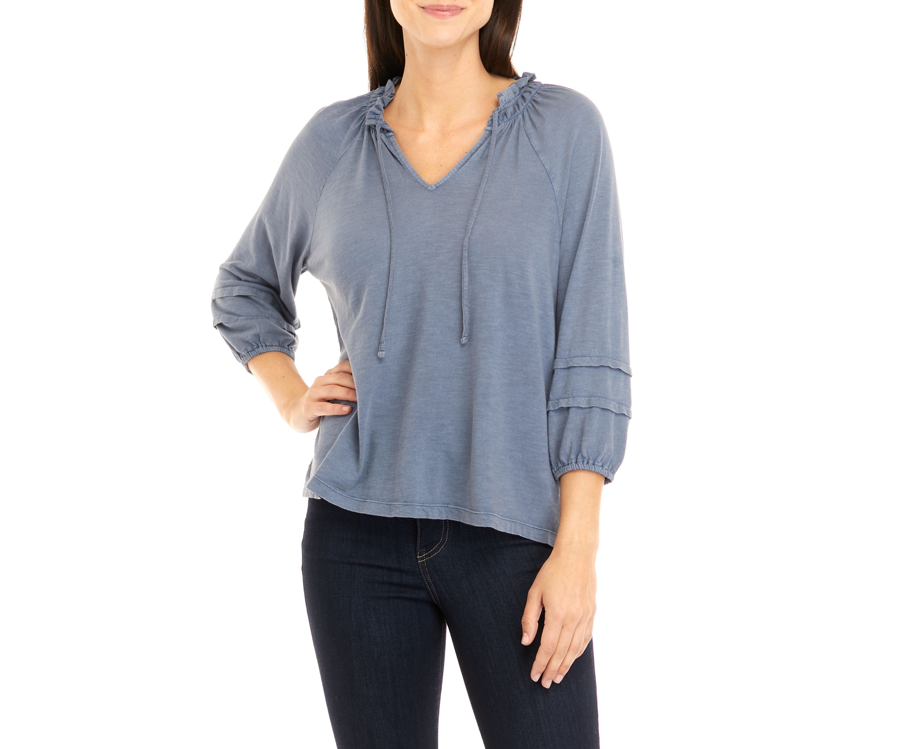 Petite Tie Neck Peasant Top