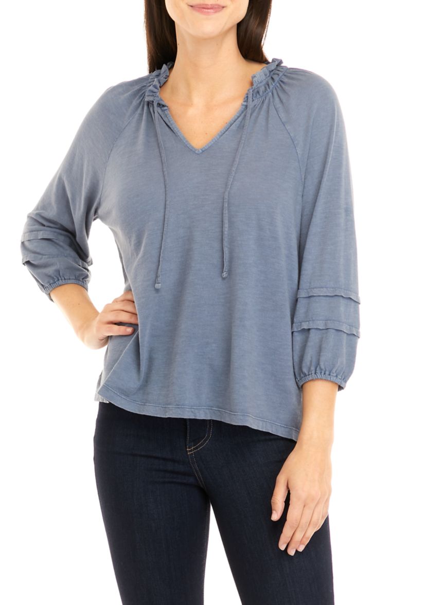 Petite Tie Neck Peasant Top