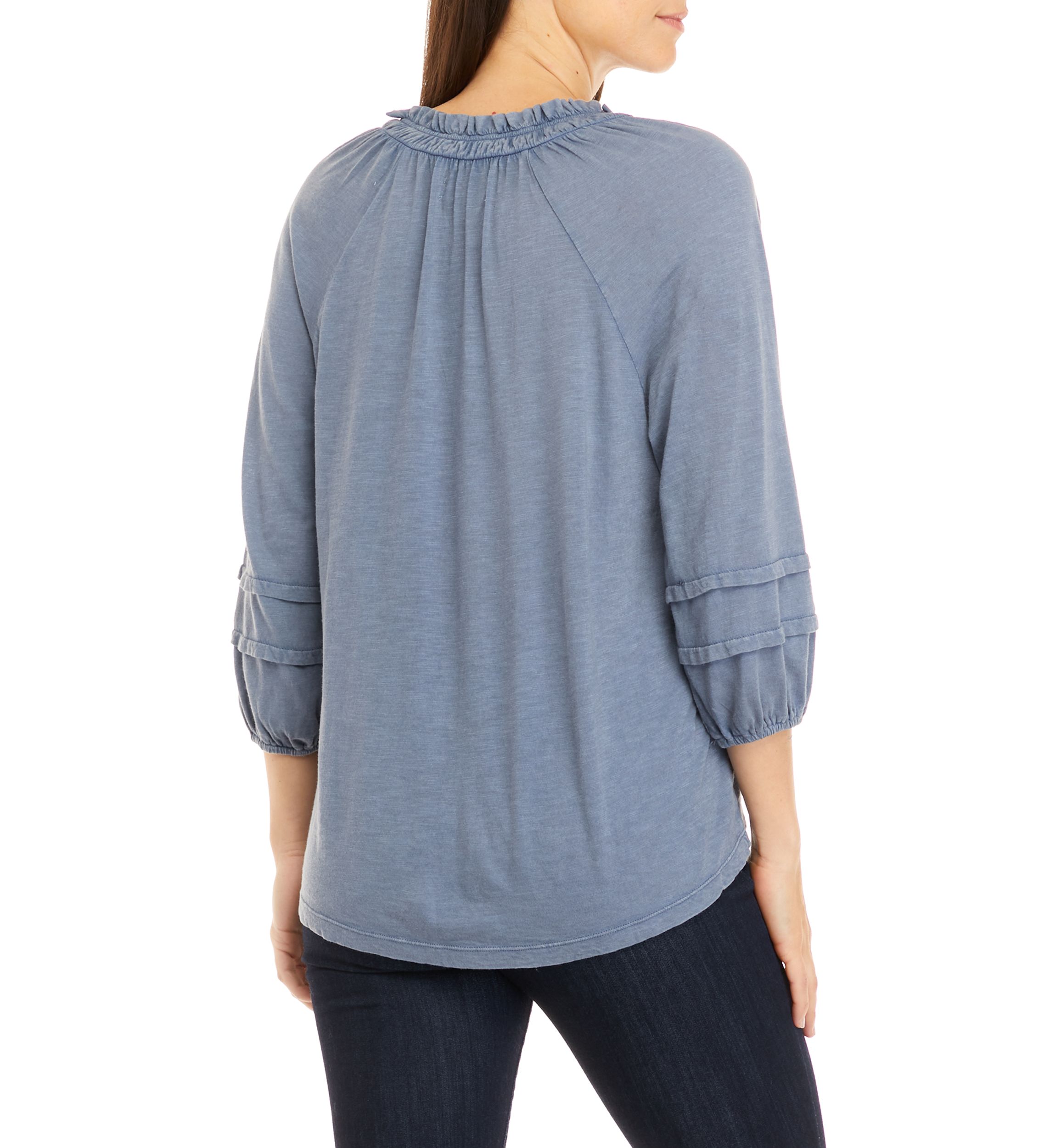 Petite Tie Neck Peasant Top