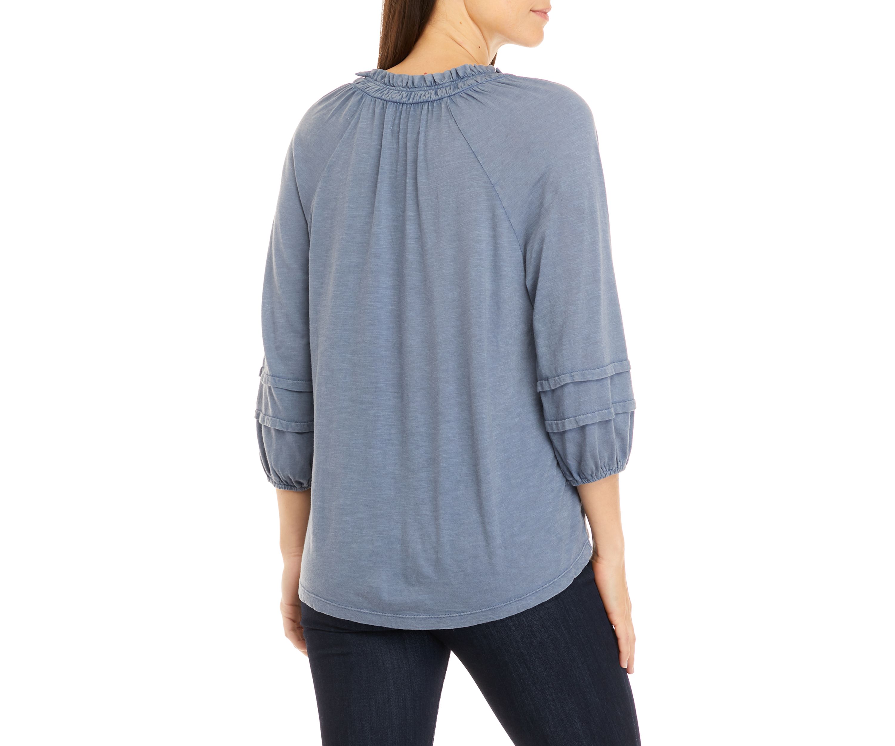 Petite Tie Neck Peasant Top