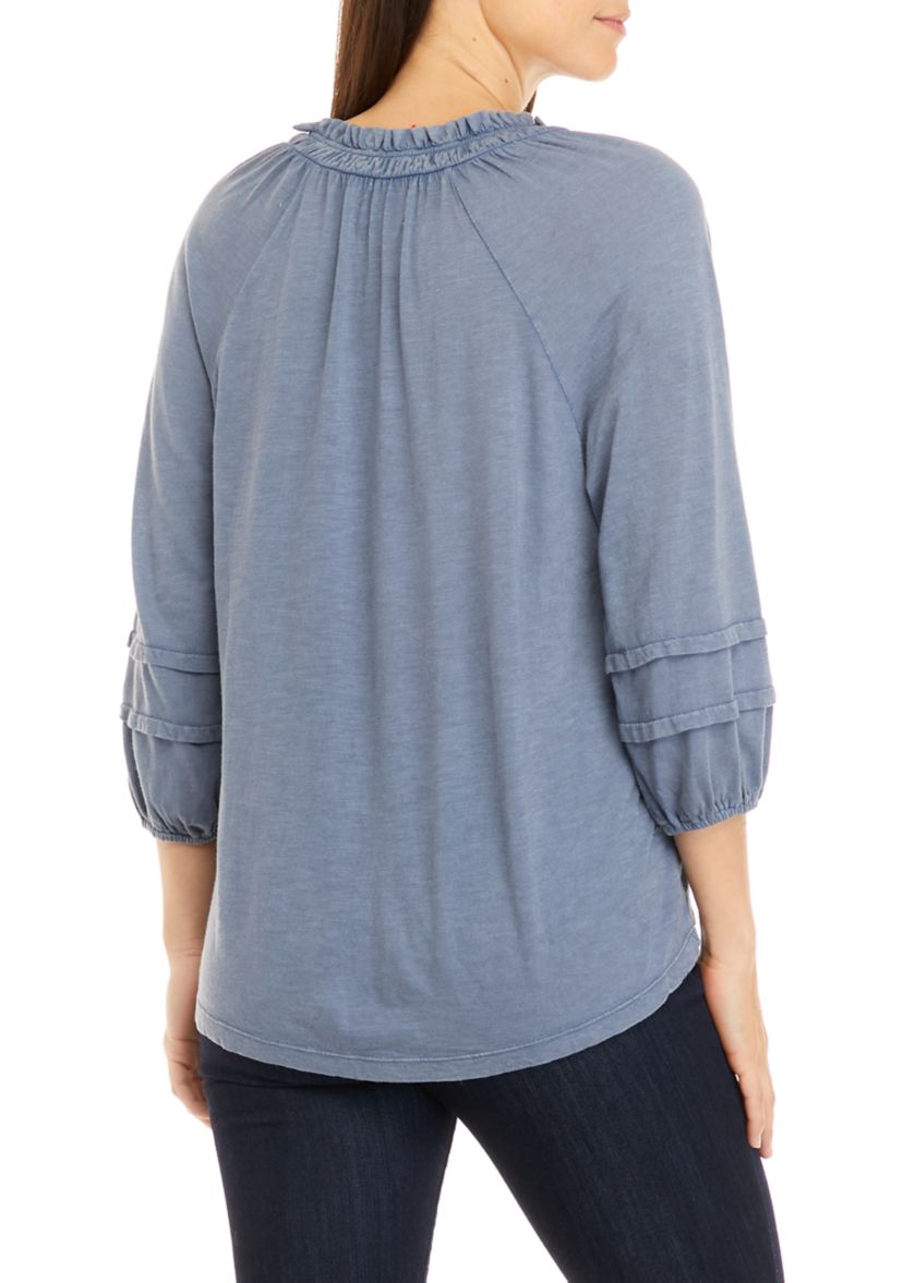 Petite Tie Neck Peasant Top