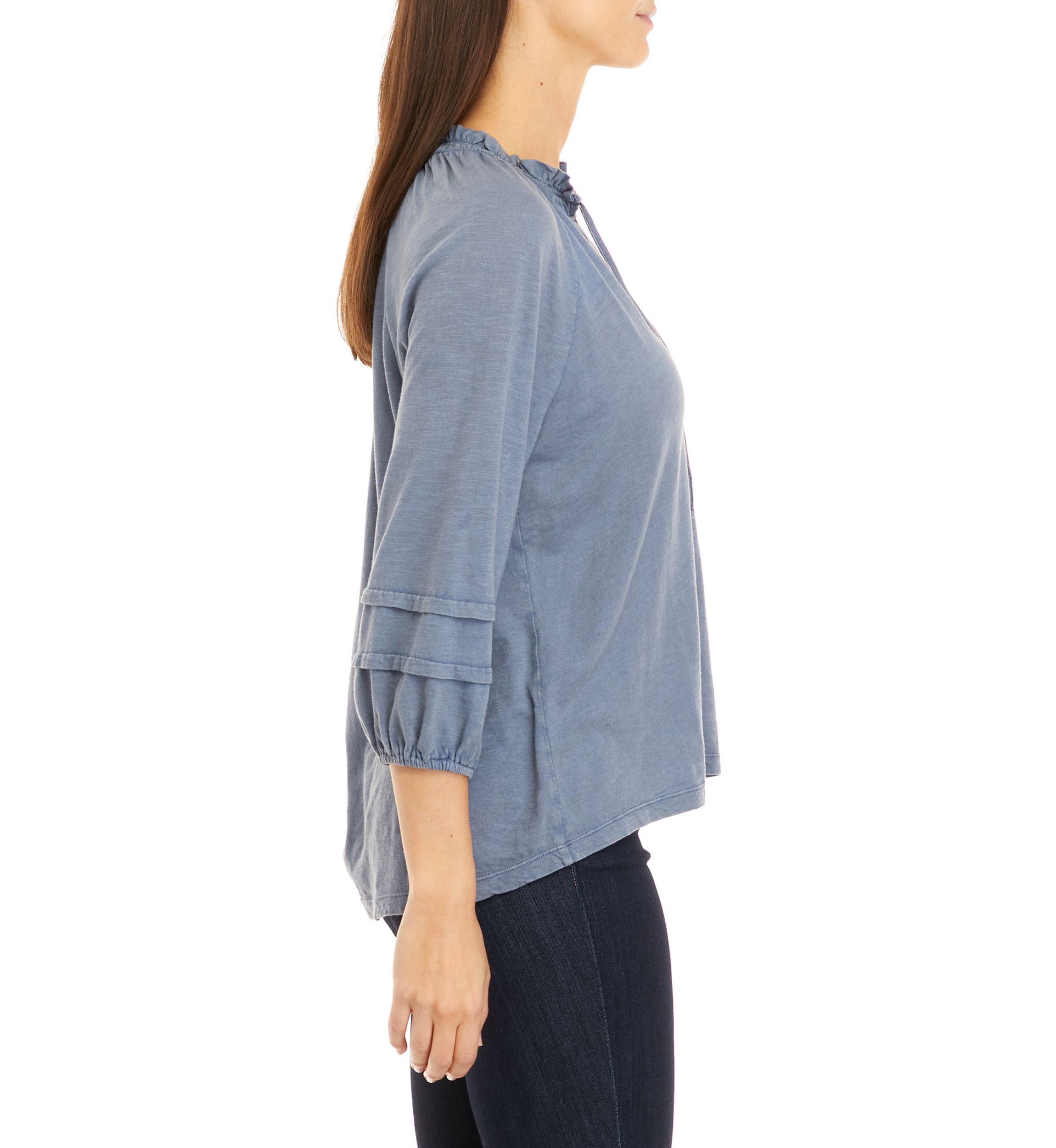 Petite Tie Neck Peasant Top