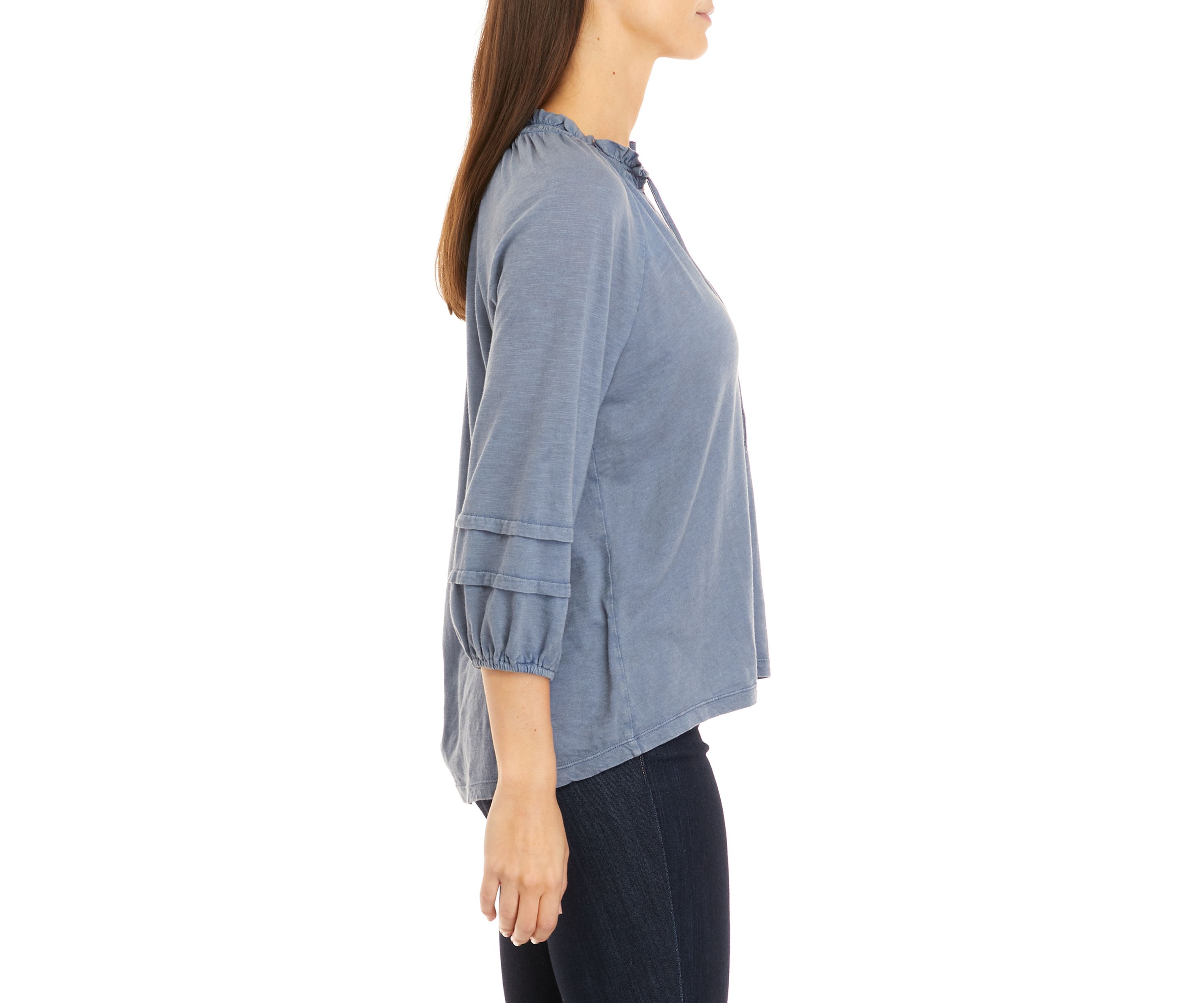 Petite Tie Neck Peasant Top