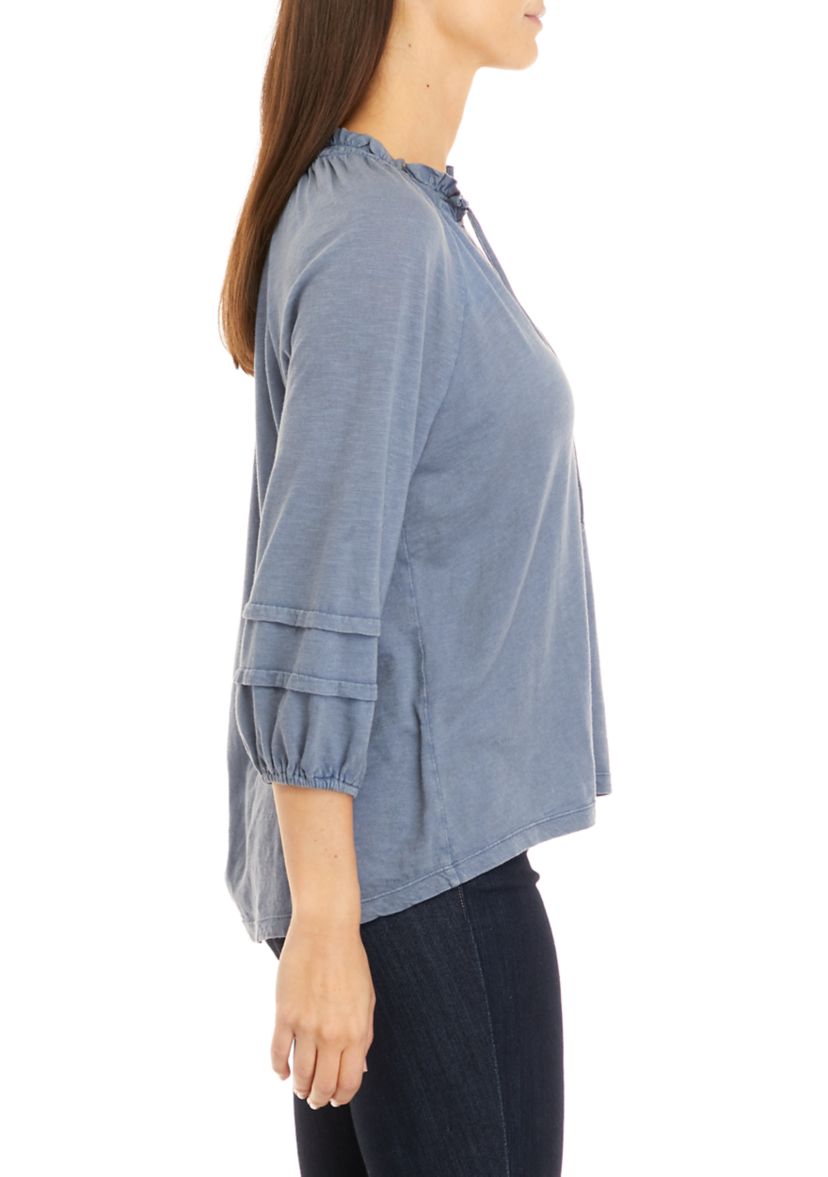 Petite Tie Neck Peasant Top