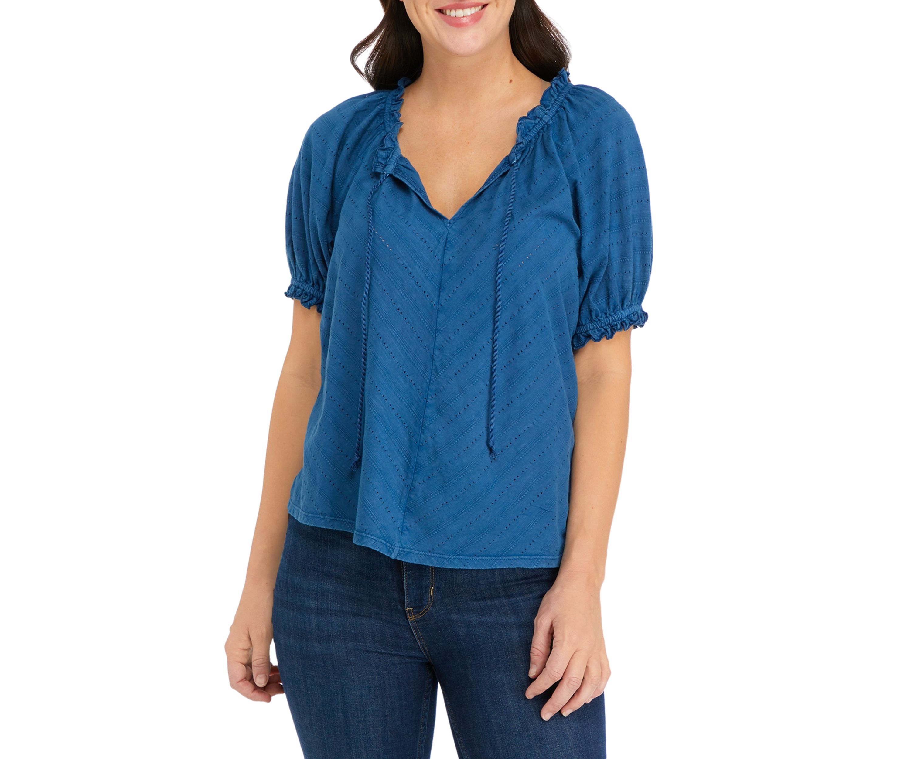 Petite Textured Peasant Top
