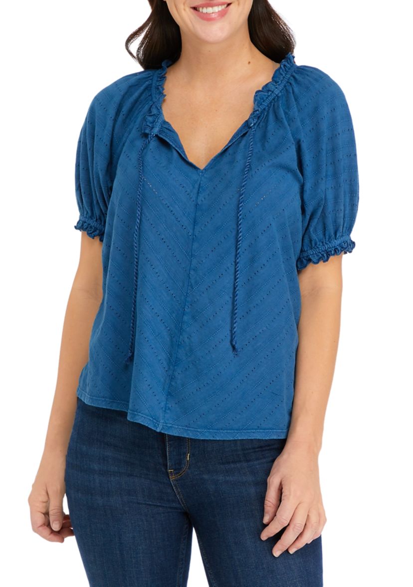 Petite Textured Peasant Top