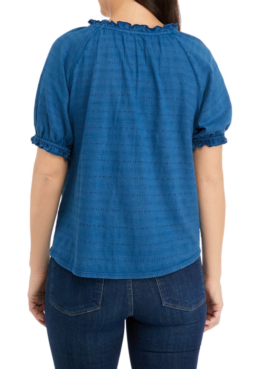 Petite Textured Peasant Top