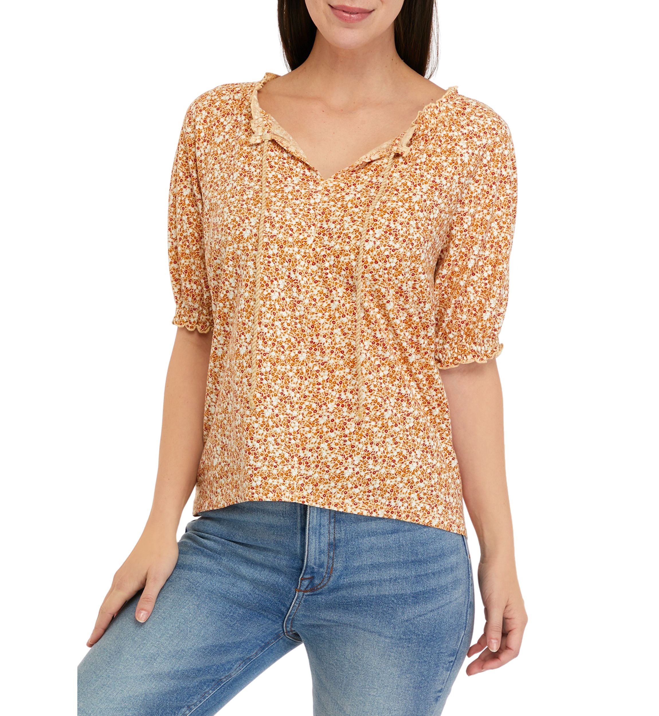 Petite Textured Peasant Top 
