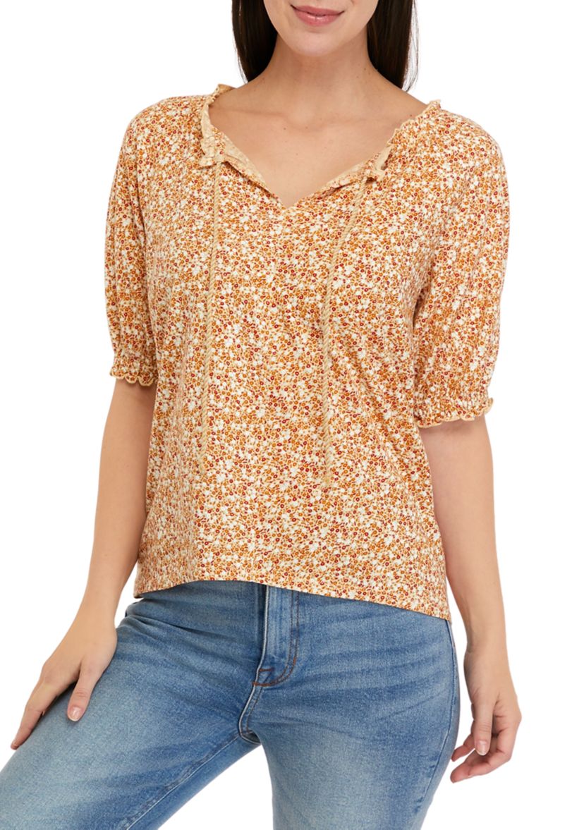 Petite Textured Peasant Top 