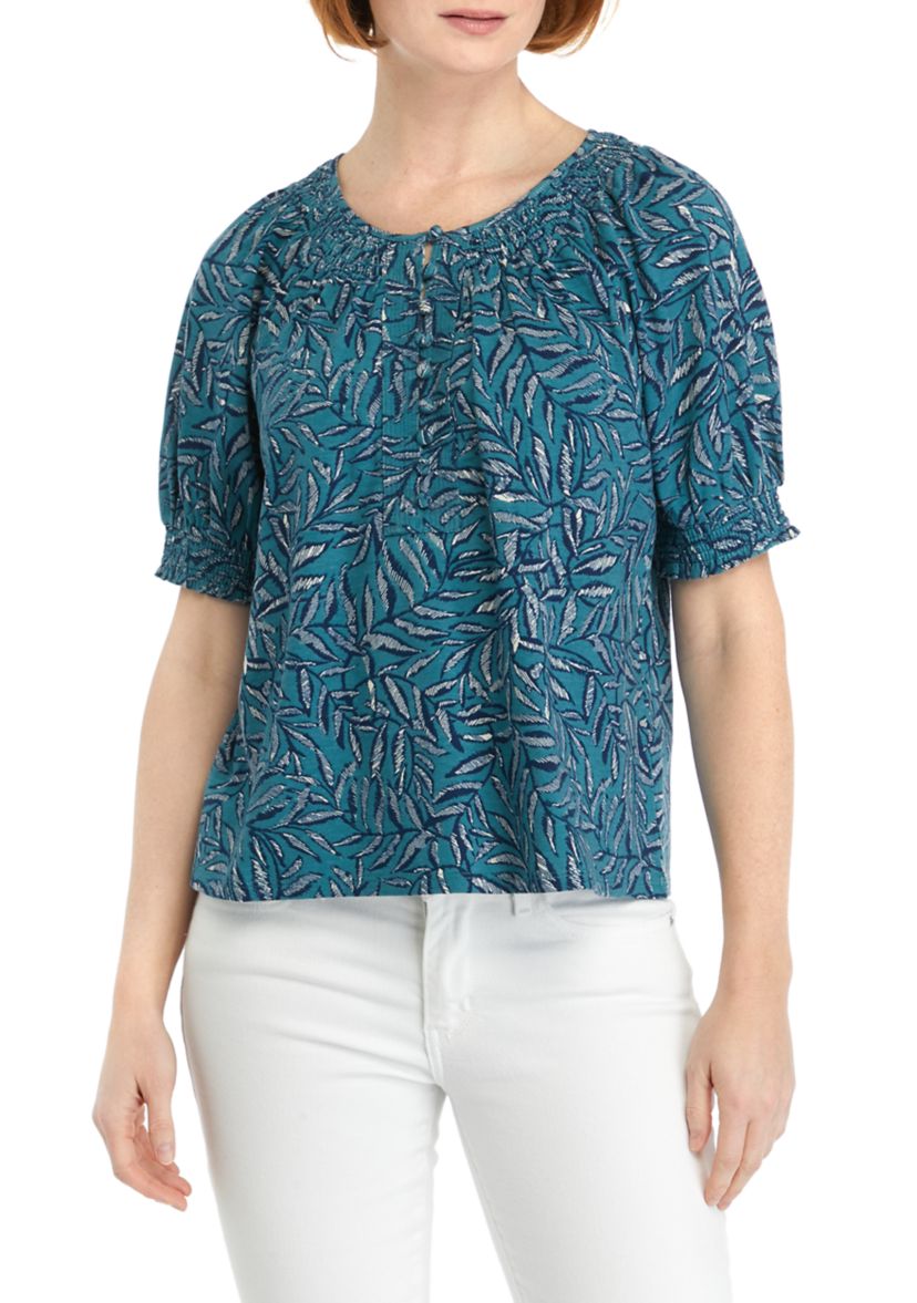 Petite Printed Button Front Blouse