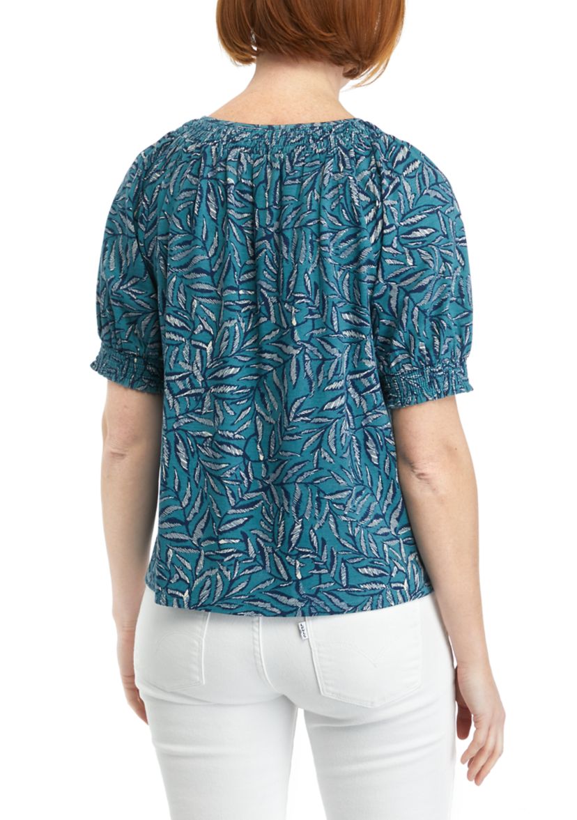 Petite Printed Button Front Blouse