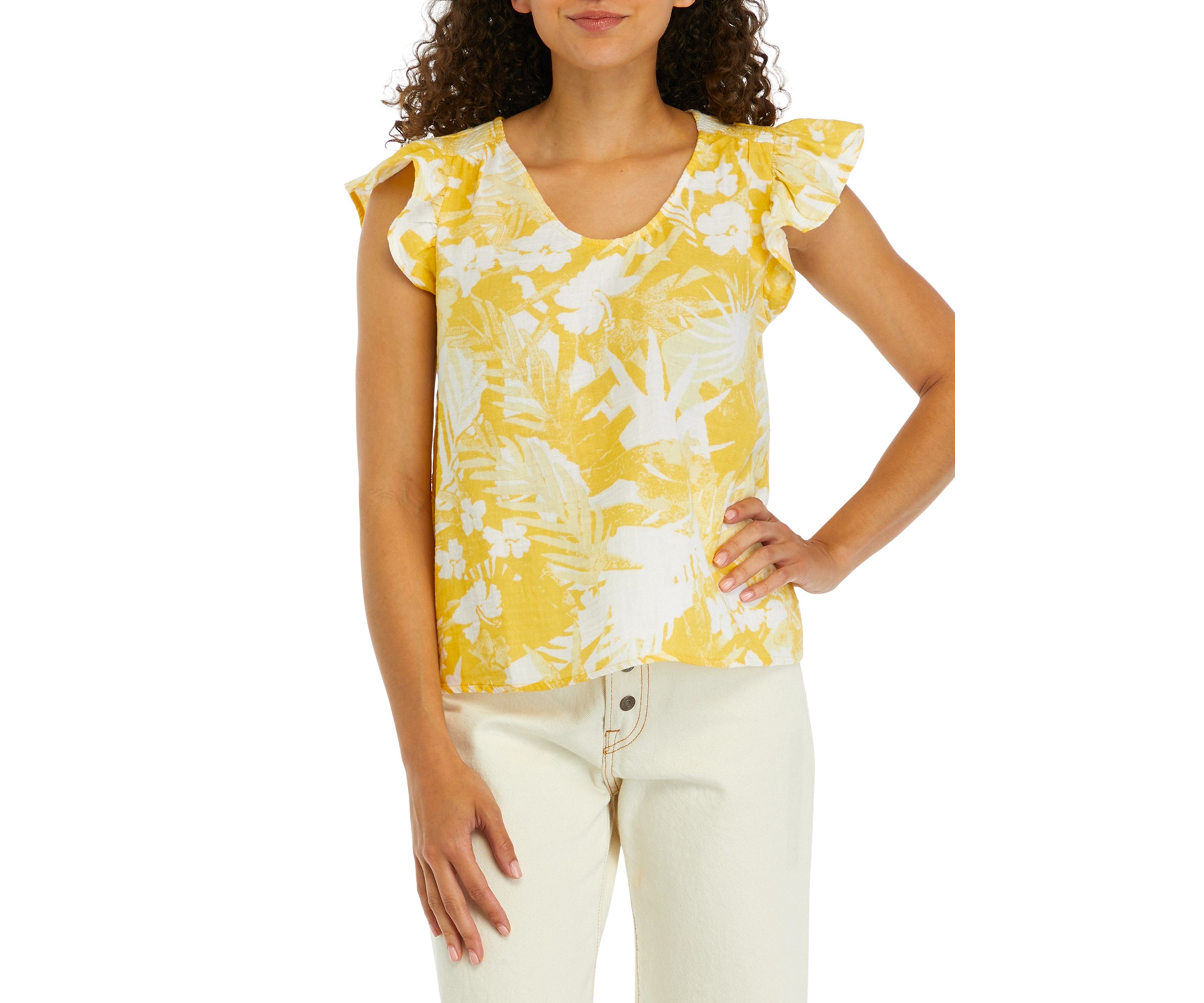 Petite Flutter Sleeve Floral Top 