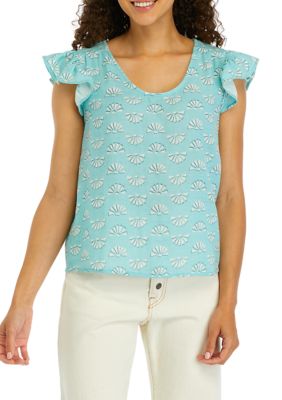 Wonderly Petite Flutter Sleeve Floral Top | belk