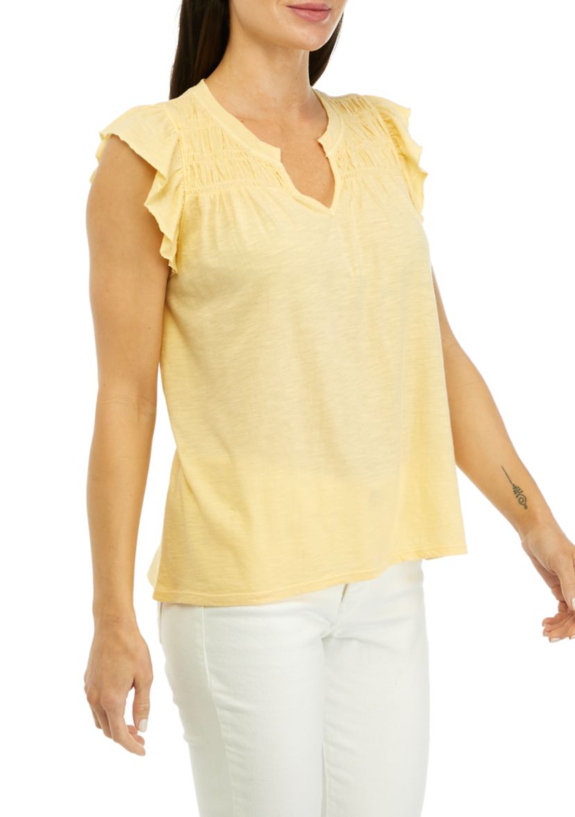 Petite Flutter Sleeve Smocked Top