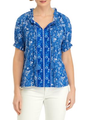 Wonderly Petite Pintuck Printed Peasant Top | belk