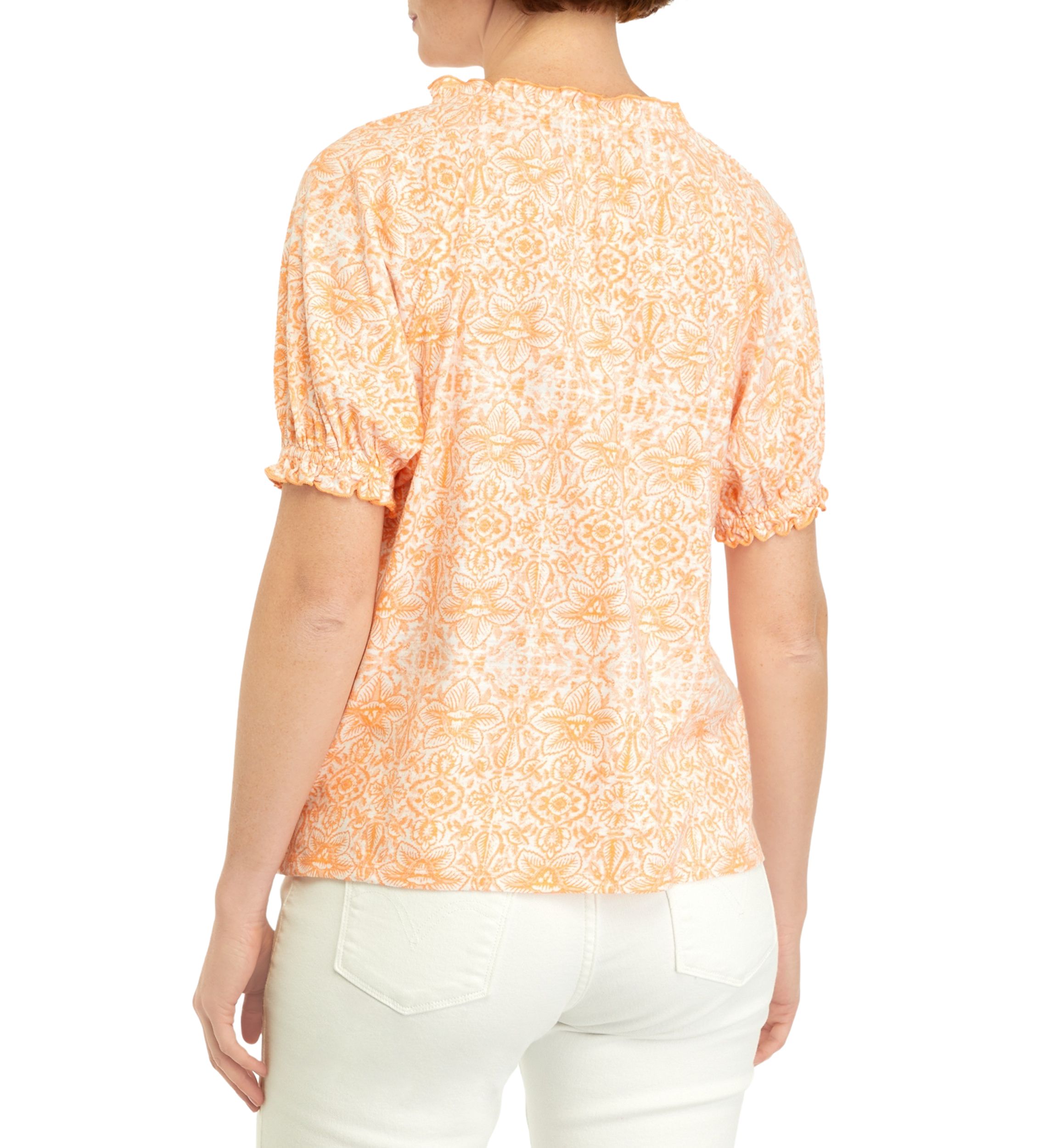 Petite Pintuck Printed Peasant Top