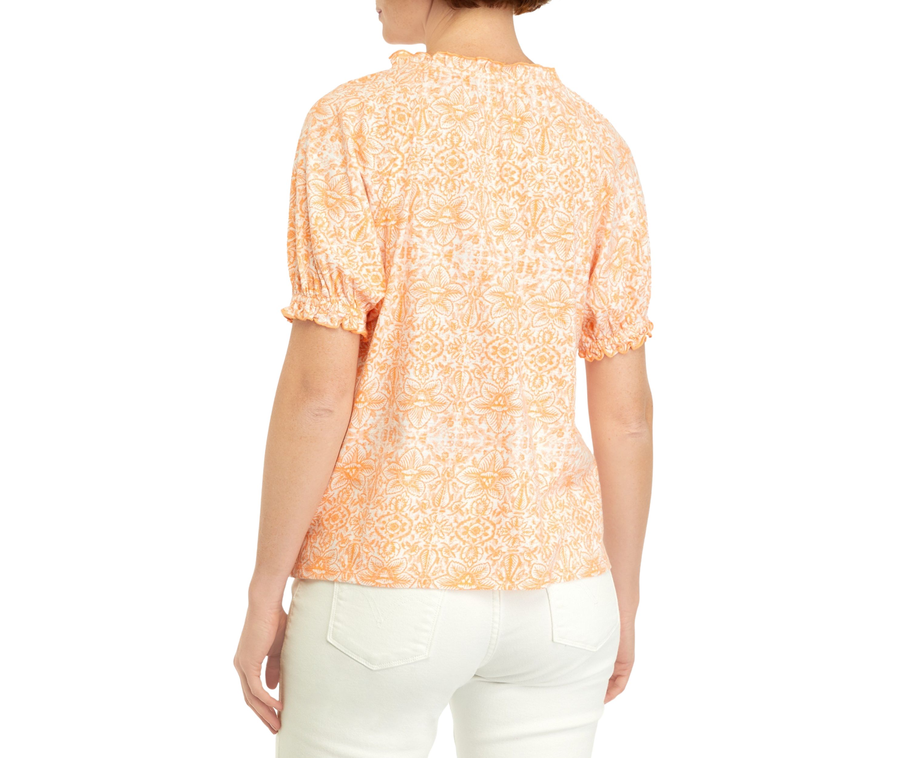 Petite Pintuck Printed Peasant Top