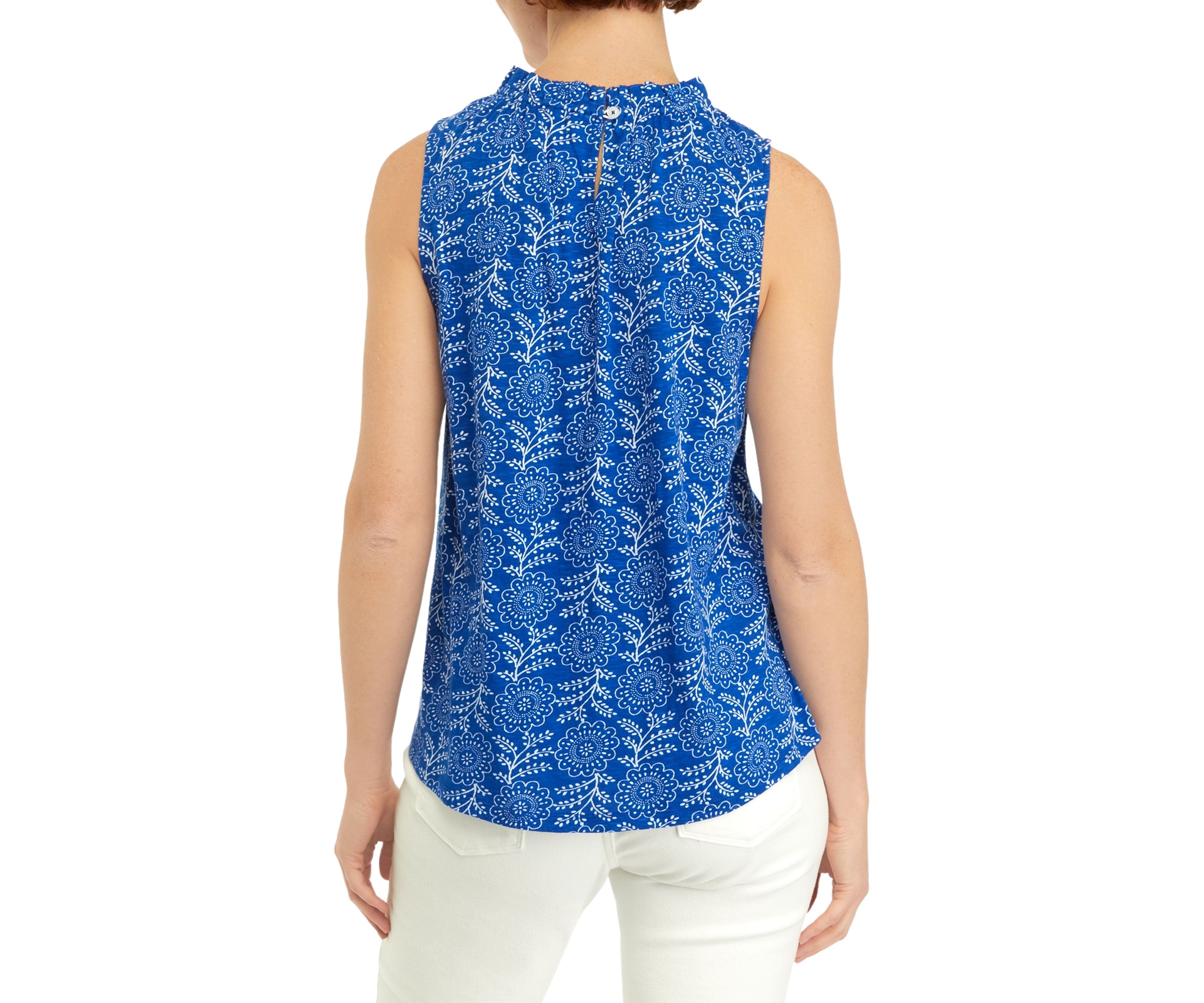 Petite Pritned Ruffle Neck Top