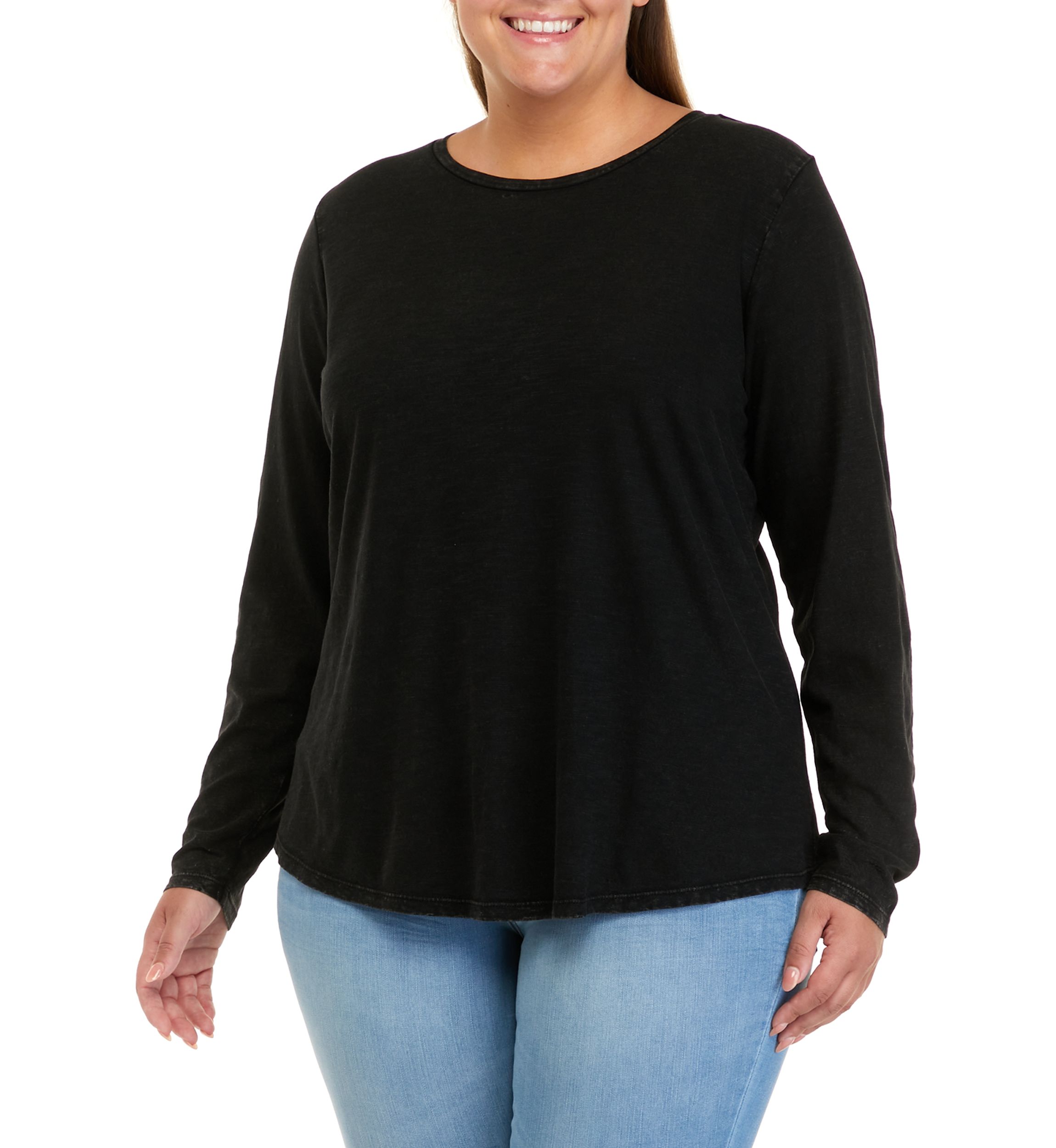 Plus Size Long Sleeve Crew Neck Solid T-Shirt