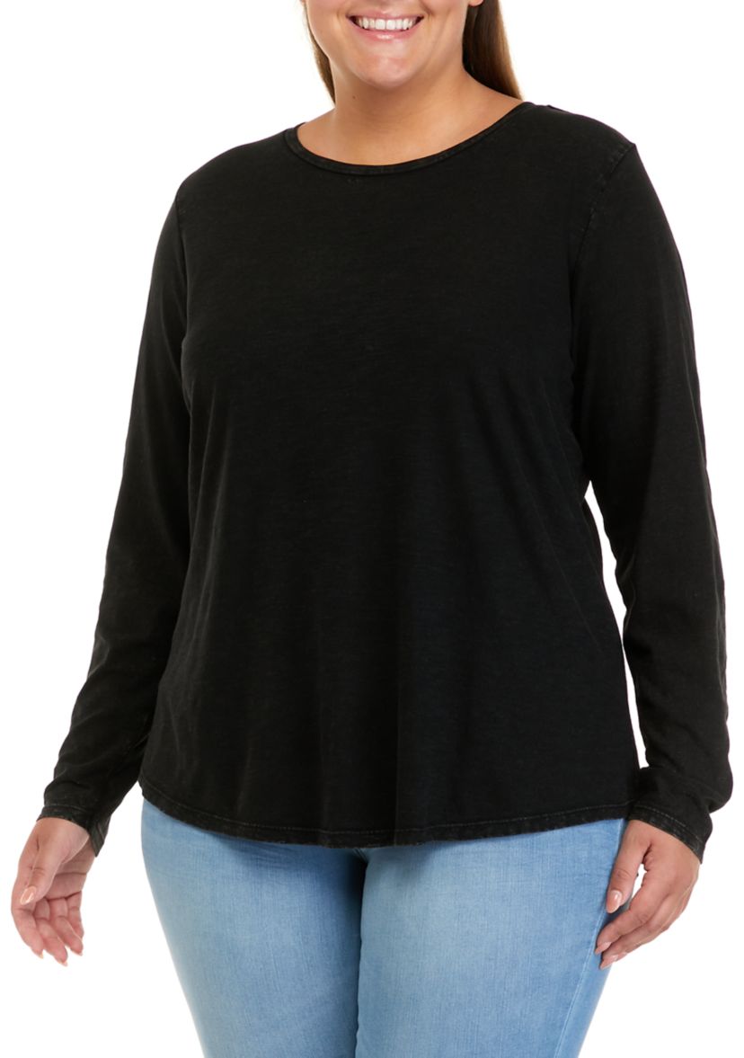 Plus Size Long Sleeve Crew Neck Solid T-Shirt