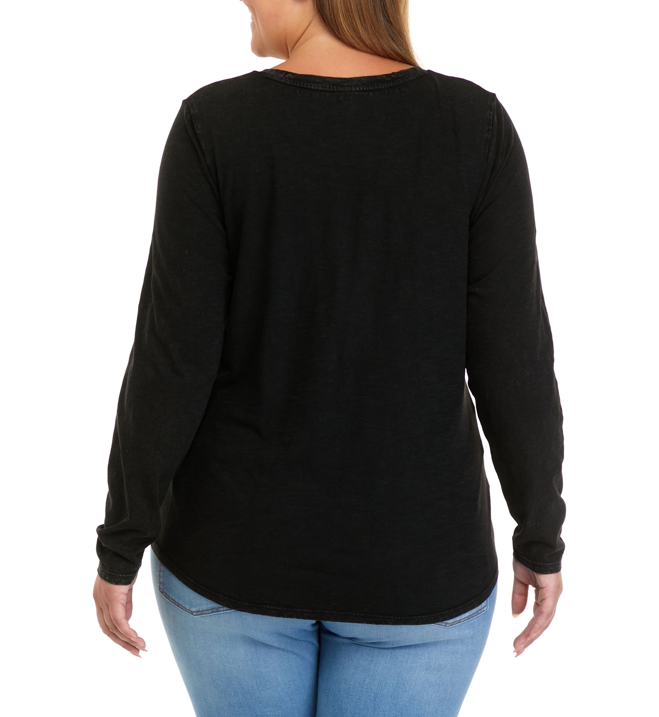 Plus Size Long Sleeve Crew Neck Solid T-Shirt