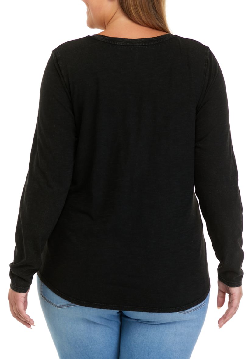Plus Size Long Sleeve Crew Neck Solid T-Shirt