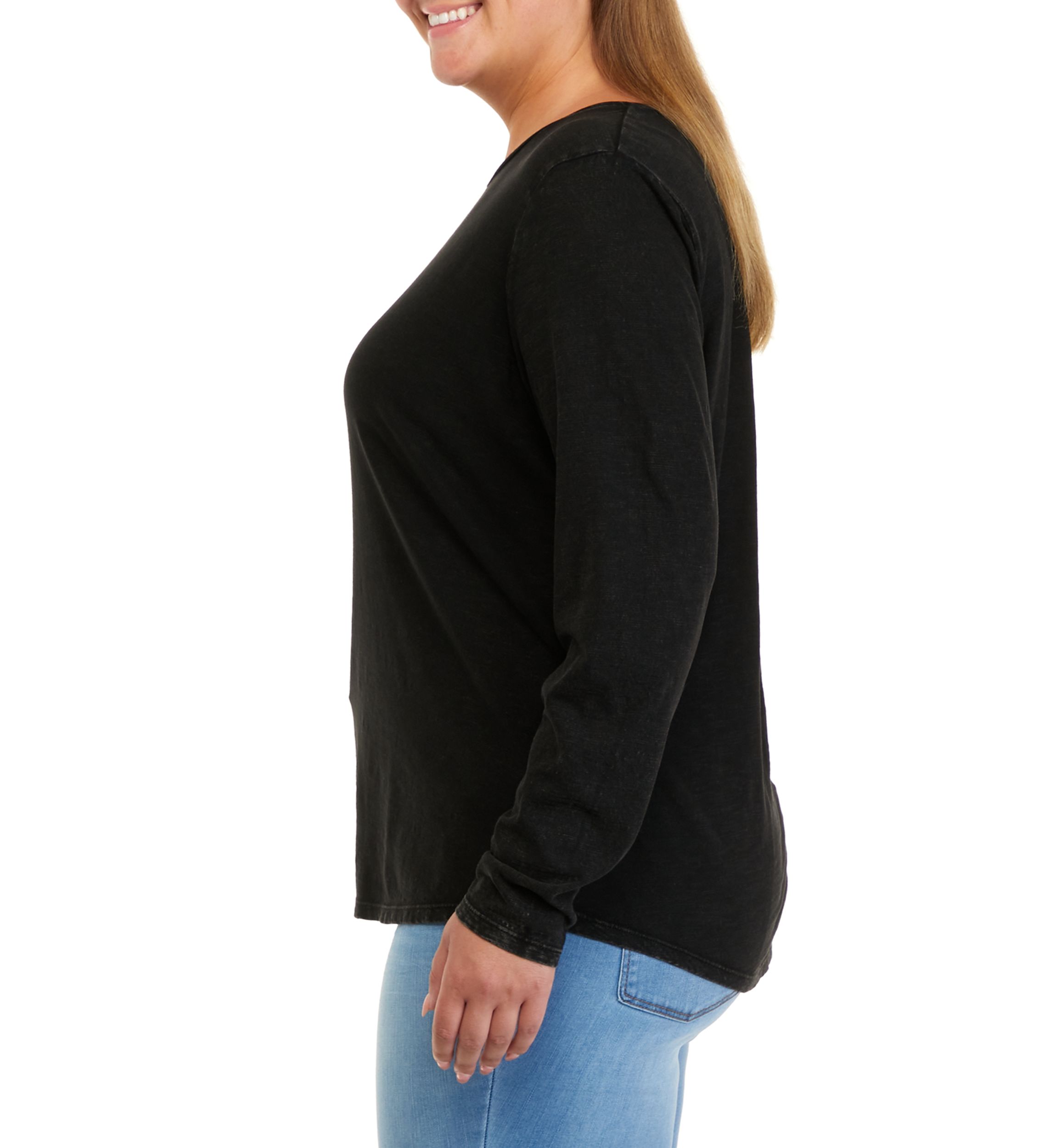 Plus Size Long Sleeve Crew Neck Solid T-Shirt