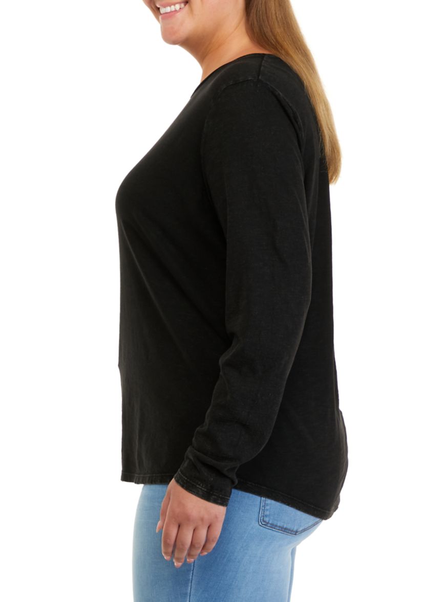 Plus Size Long Sleeve Crew Neck Solid T-Shirt
