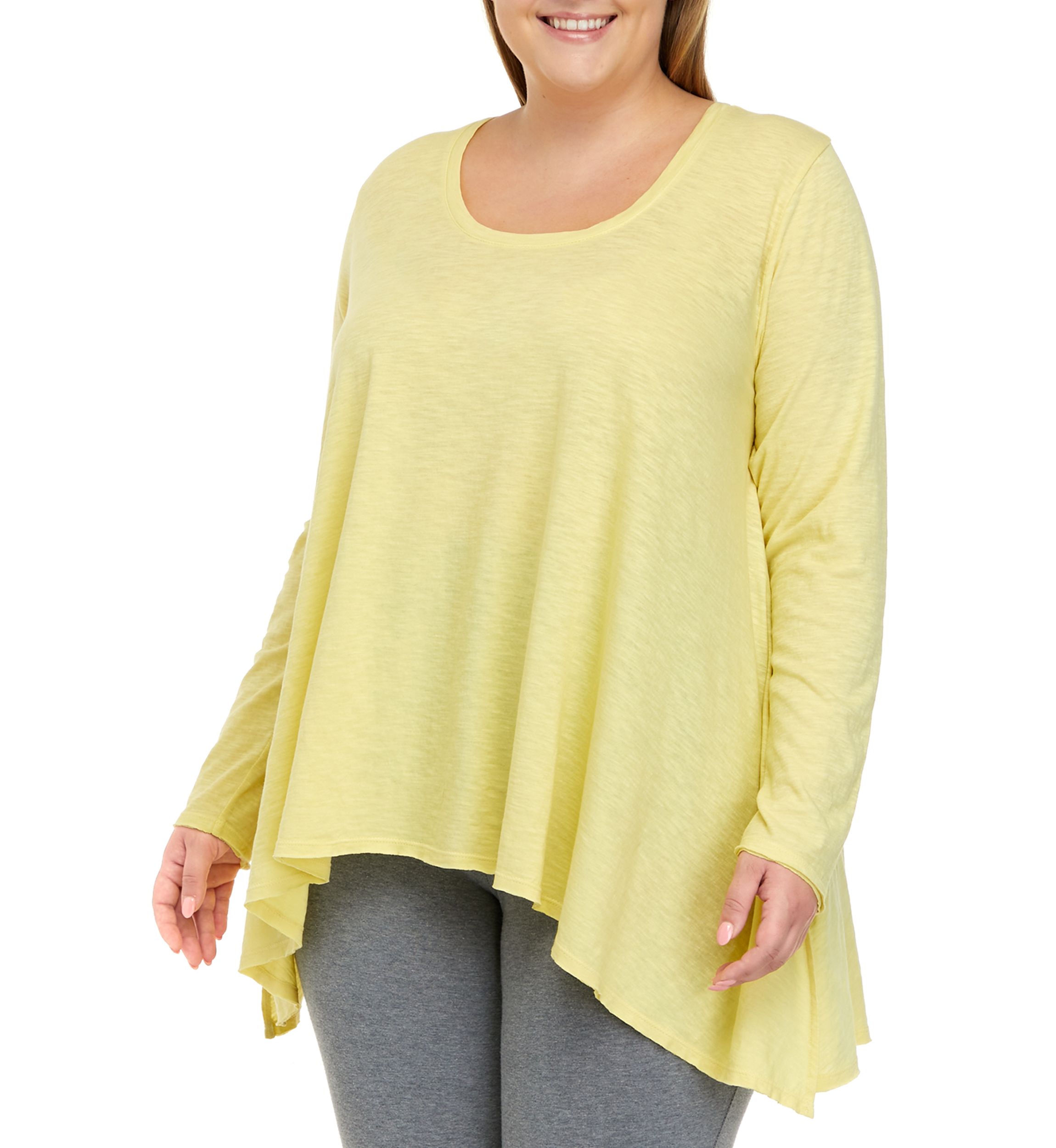 Plus Size Long Sleeve Drape Top with Side Slits
