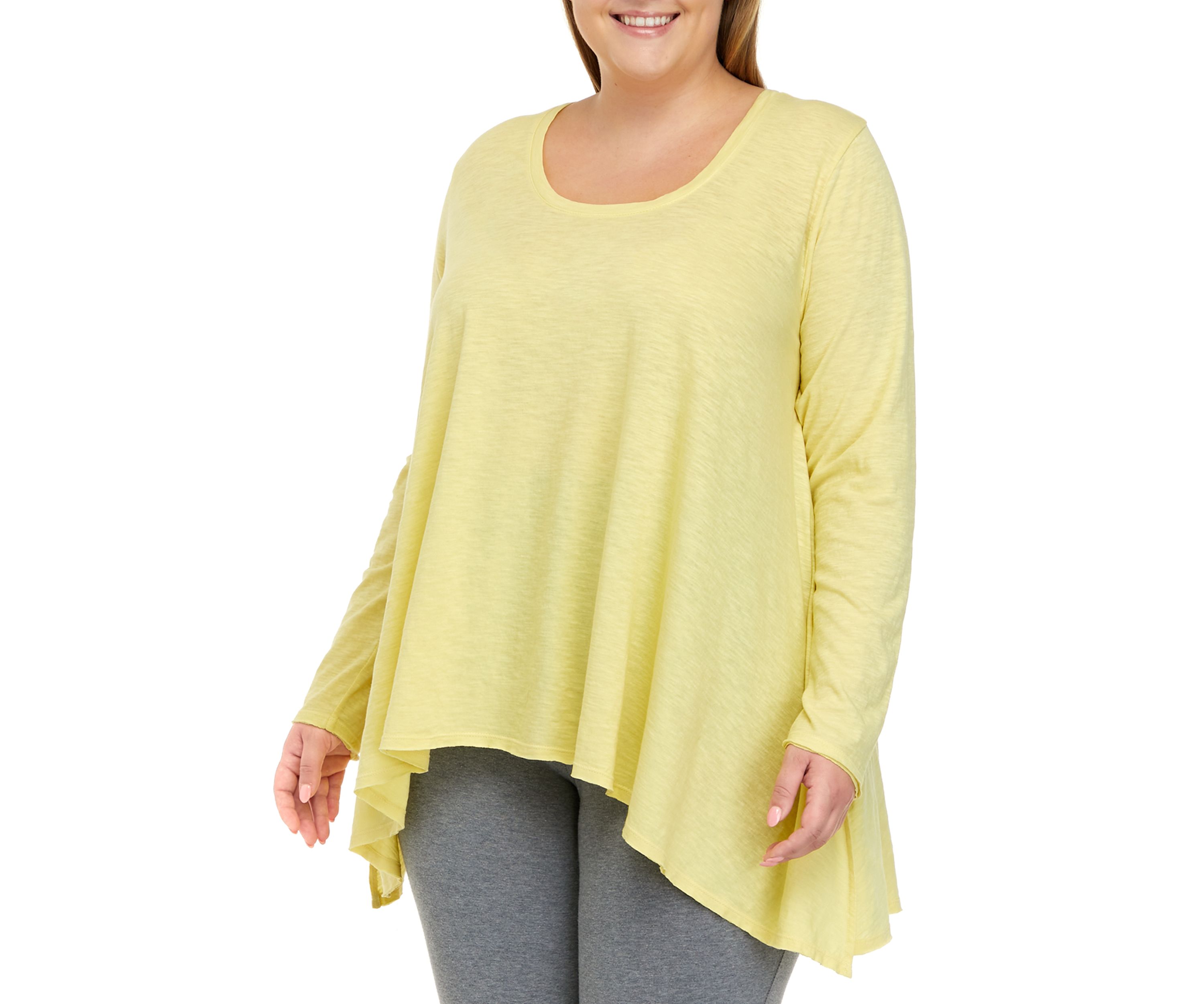 Plus Size Long Sleeve Drape Top with Side Slits