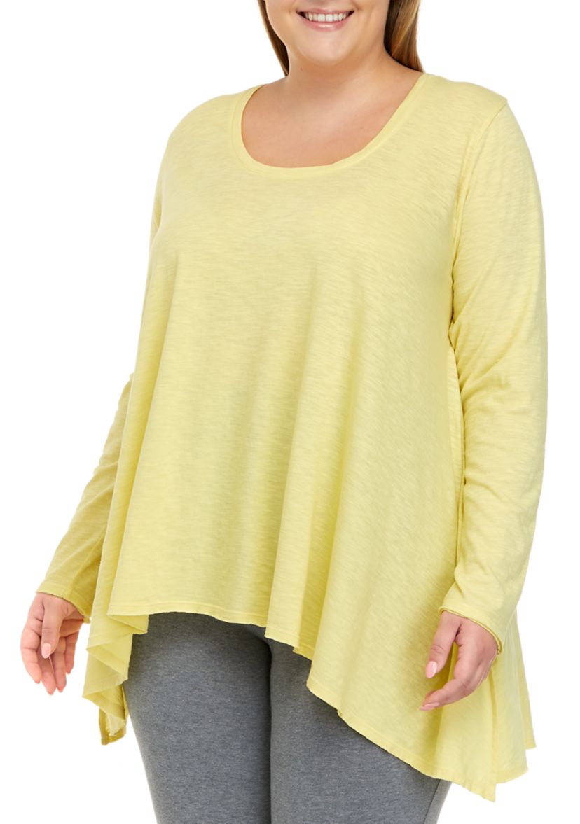 Plus Size Long Sleeve Drape Top with Side Slits