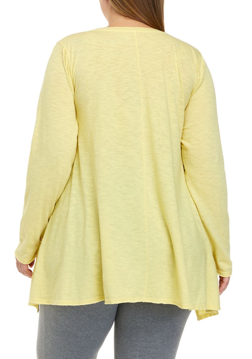Plus Size Long Sleeve Drape Top with Side Slits