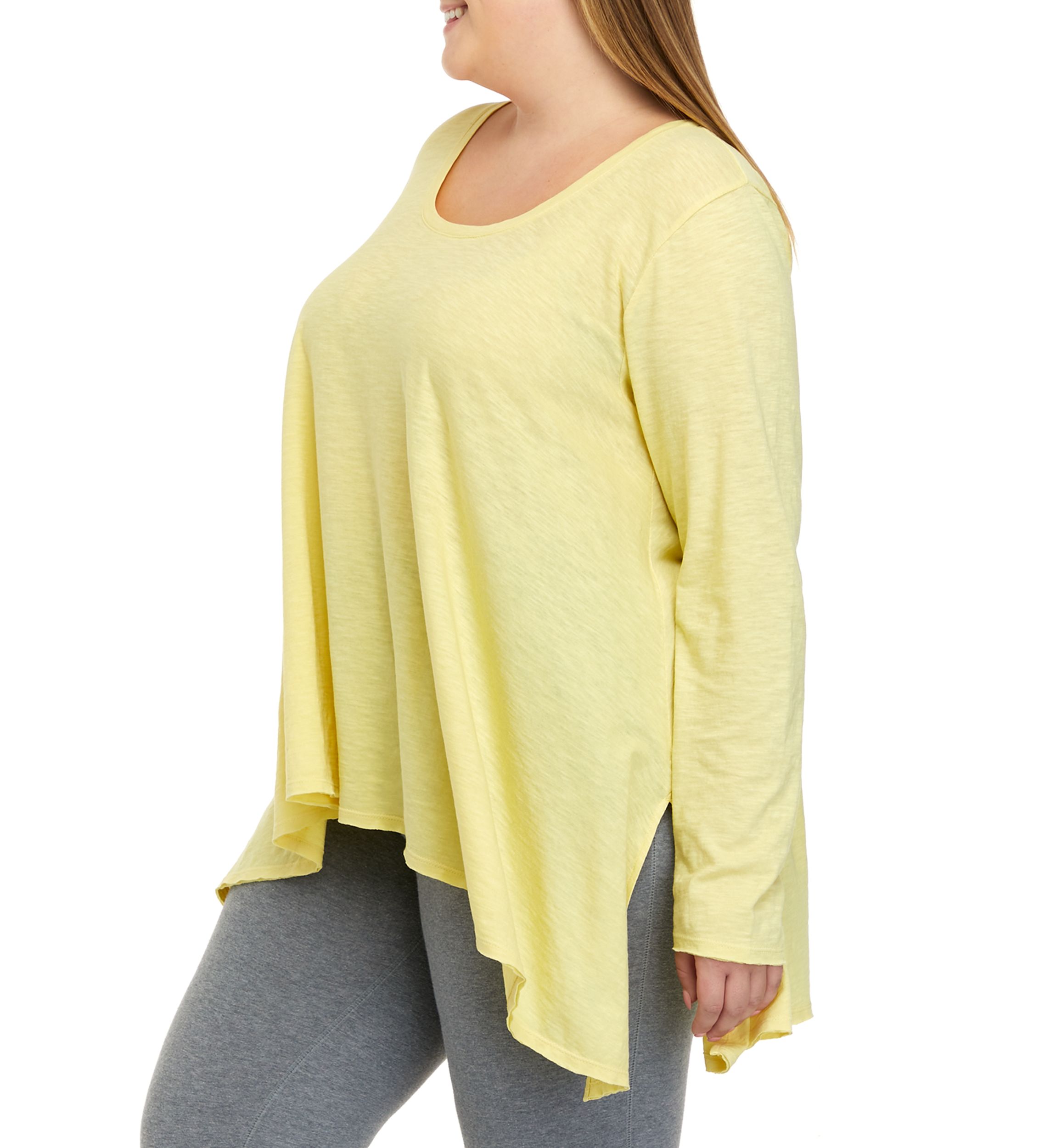 Plus Size Long Sleeve Drape Top with Side Slits