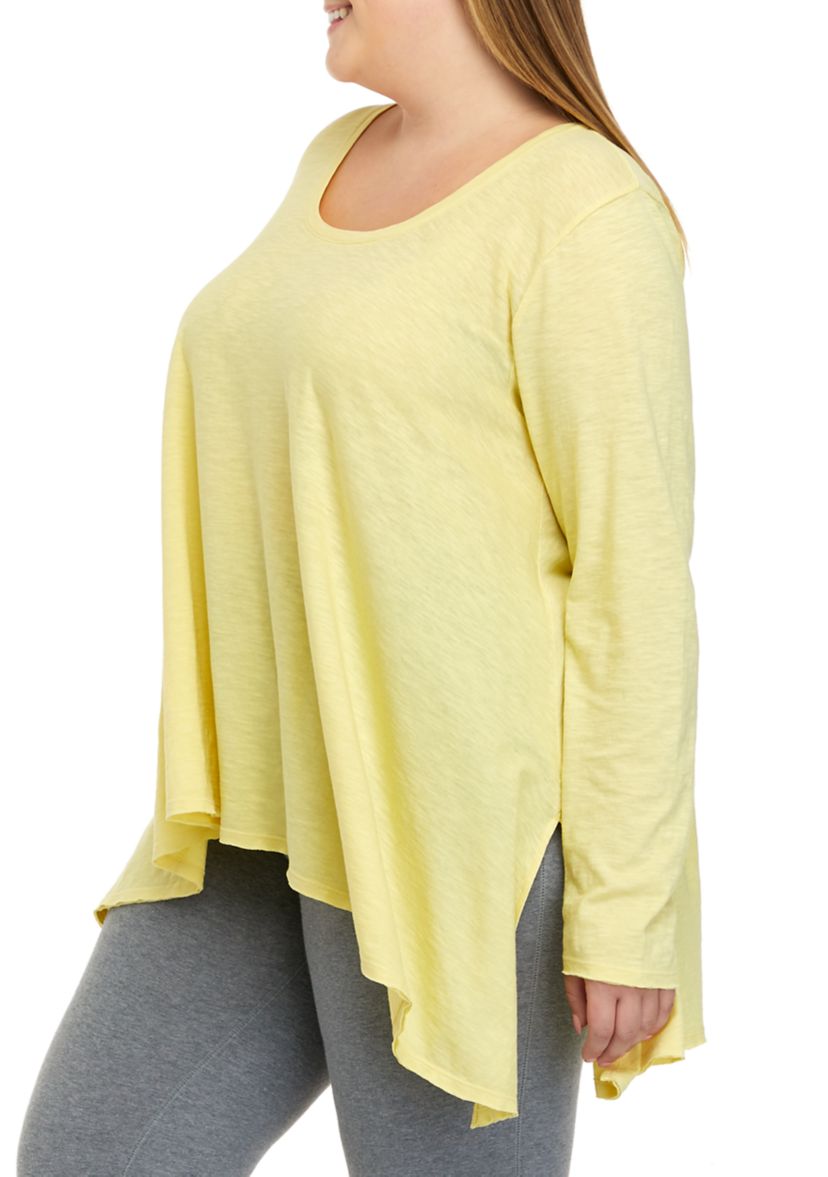 Plus Size Long Sleeve Drape Top with Side Slits