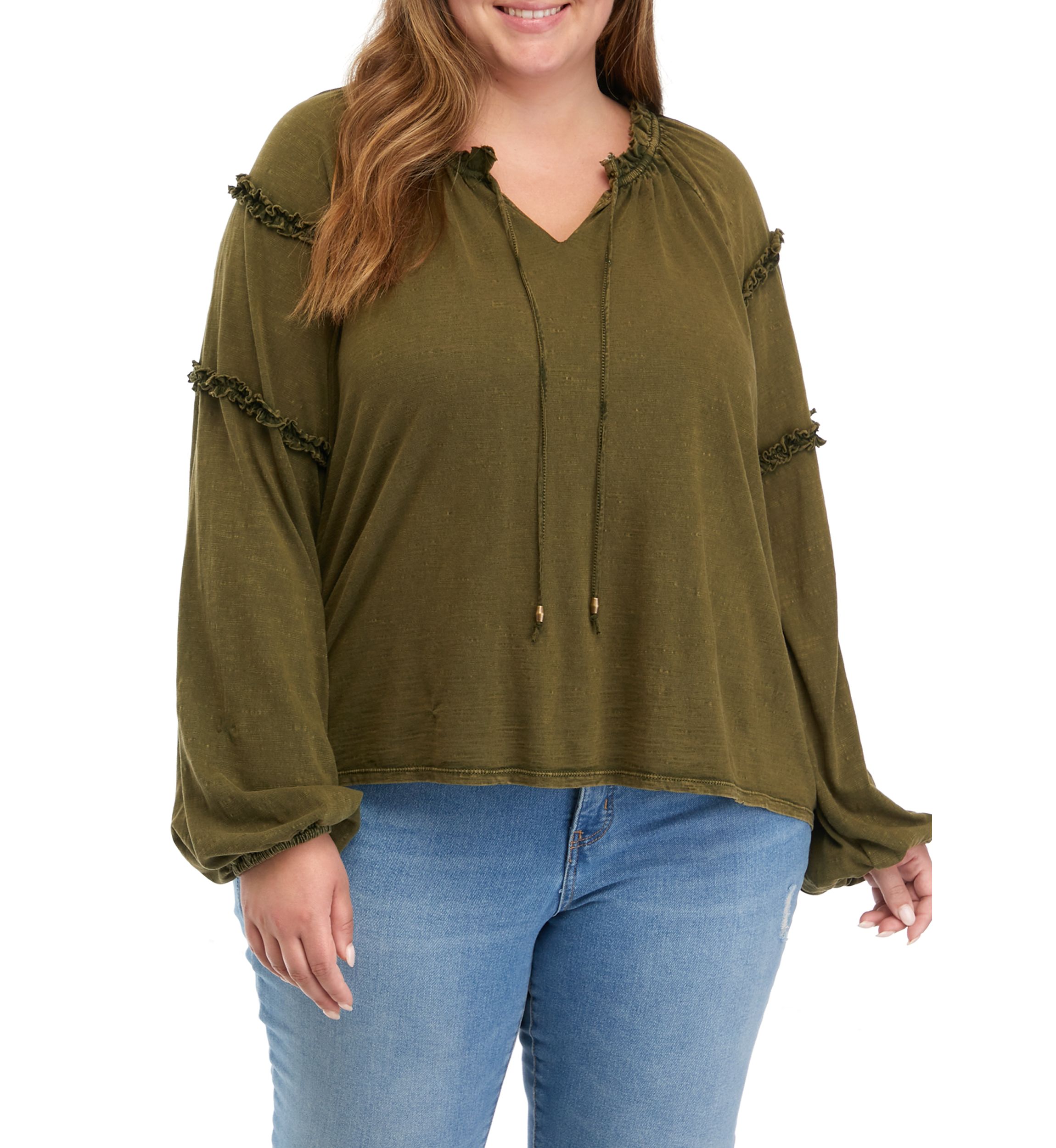Plus Size Ruffle Sleeve Peasant Shirt